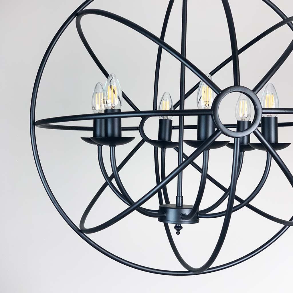 Orion 6 Light Black Spherical Chandelier