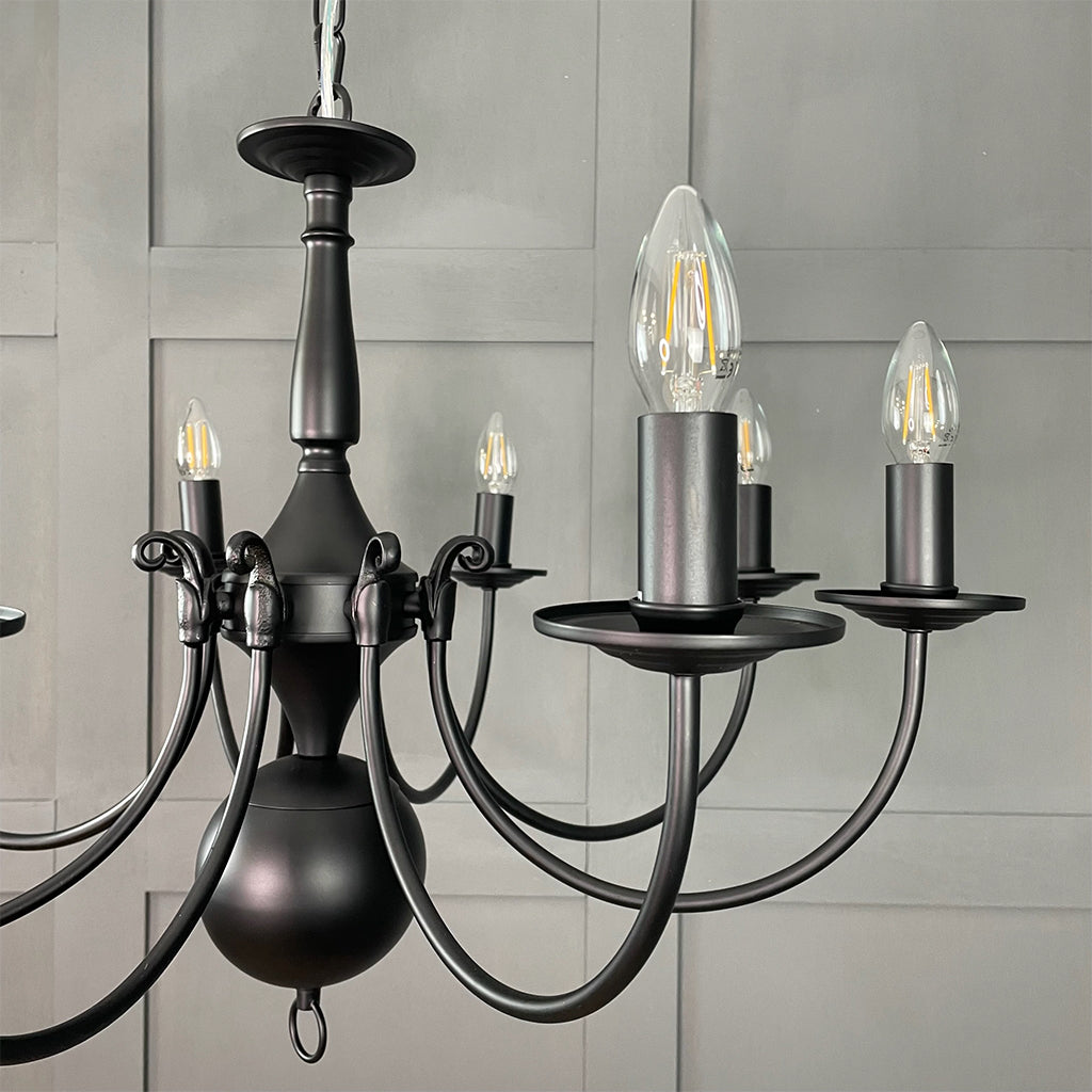 Bruges 8 Light Matt Black Flemish Chandelier