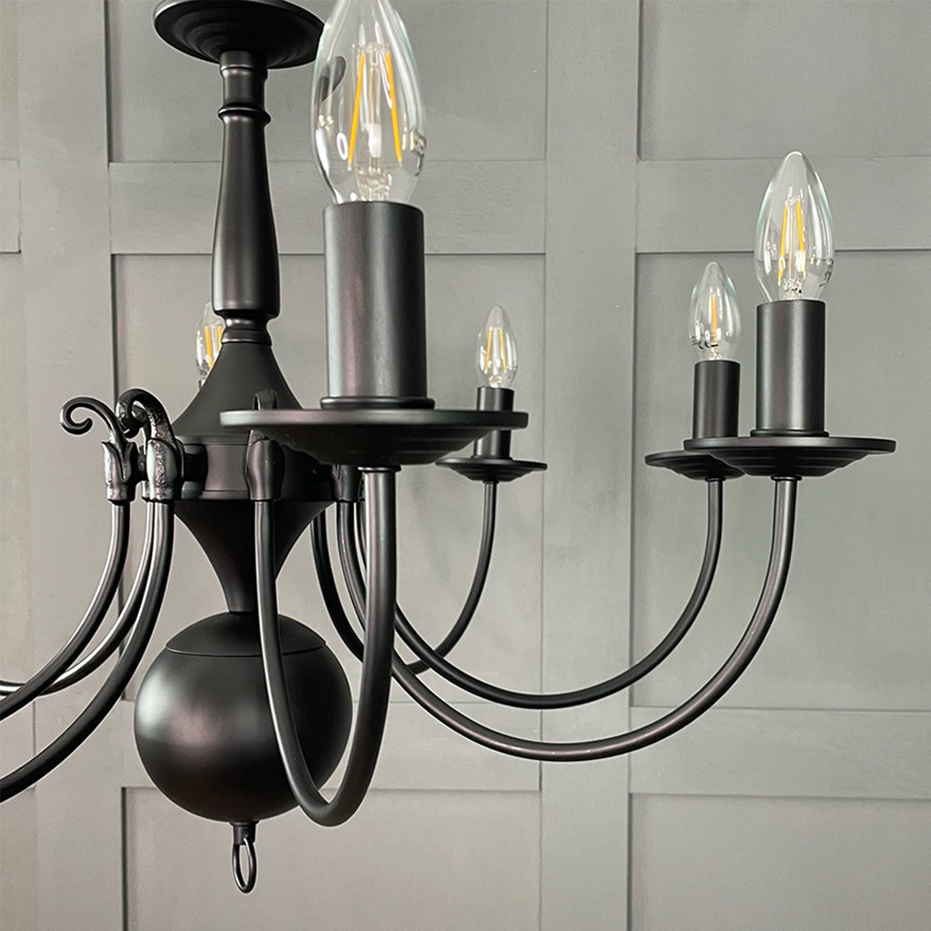 Bruges 8 Light Matt Black Flemish Chandelier