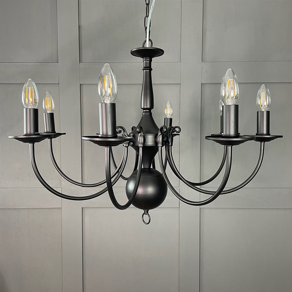 Bruges 8 Light Matt Black Flemish Chandelier