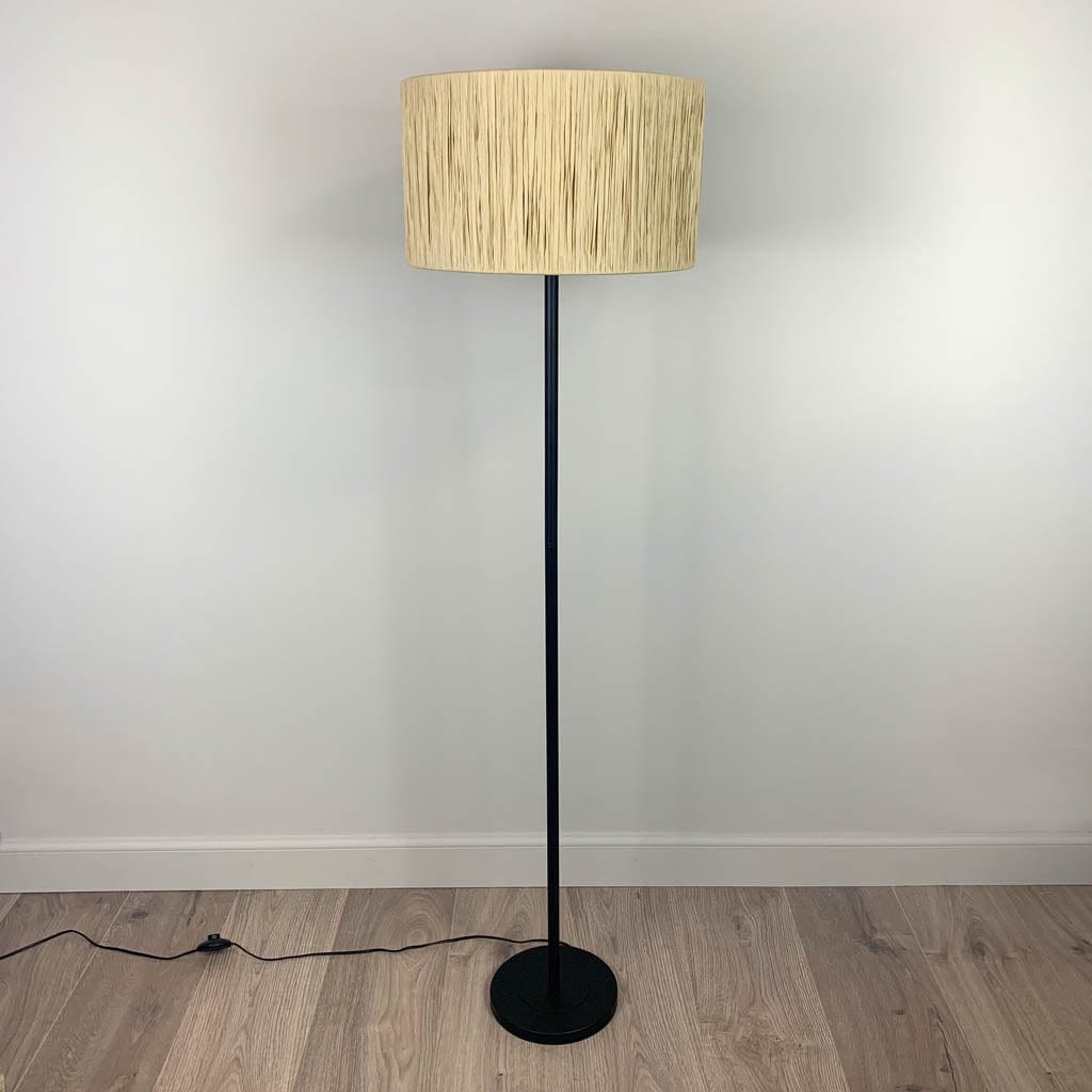 Belford Black Floor Lamp with Natural Raffia Shade