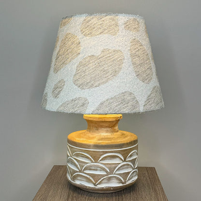 Kingsbury White Wash Carved Wood Tabe Lamp with Bodie Ecru Tapered Lampshade