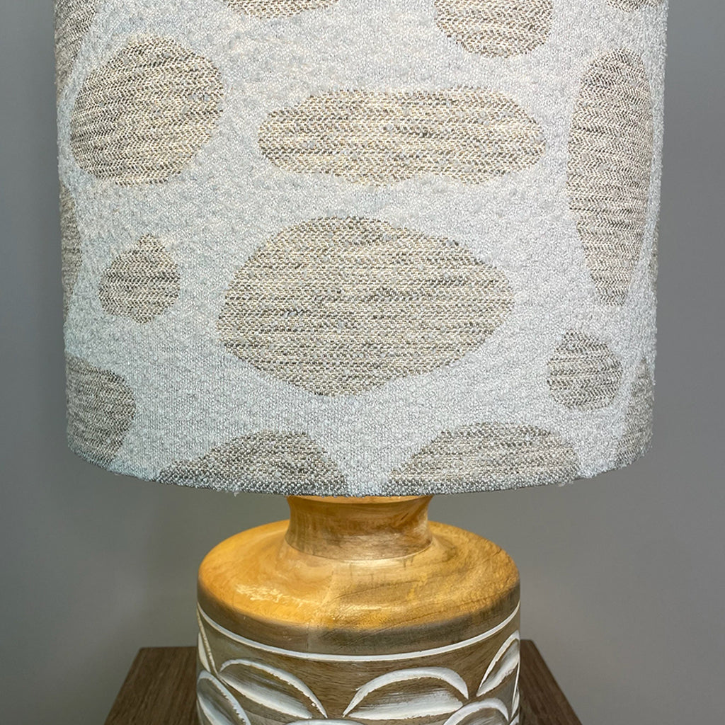 Kingsbury Small White Wash Carved Wood Table Lamp with Bodie Ecru Lampshade