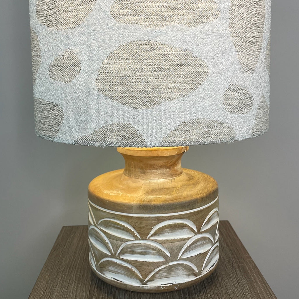 Kingsbury Small White Wash Carved Wood Table Lamp with Bodie Ecru Lampshade