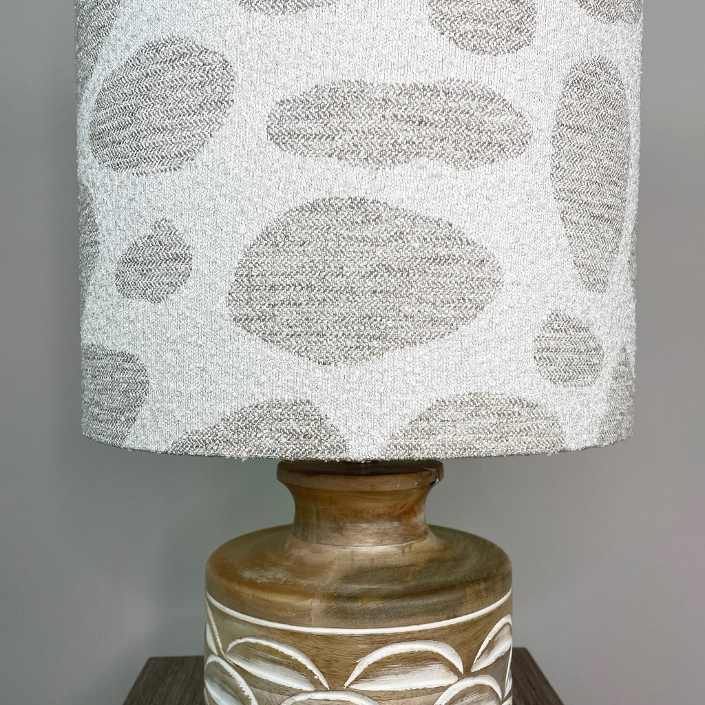 Kingsbury Small White Wash Carved Wood Table Lamp with Bodie Ecru Lampshade