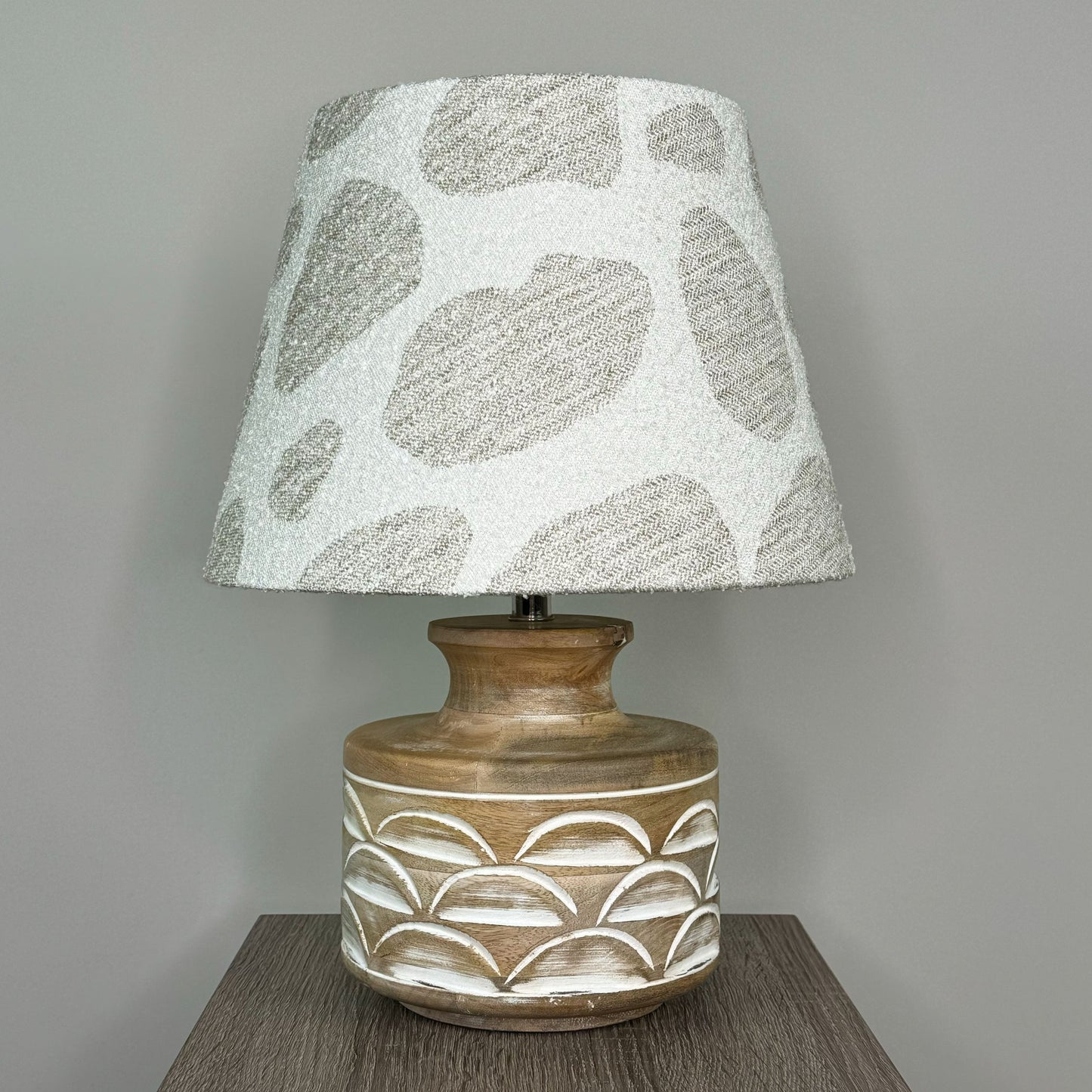 Kingsbury White Wash Carved Wood Tabe Lamp with Bodie Ecru Tapered Lampshade