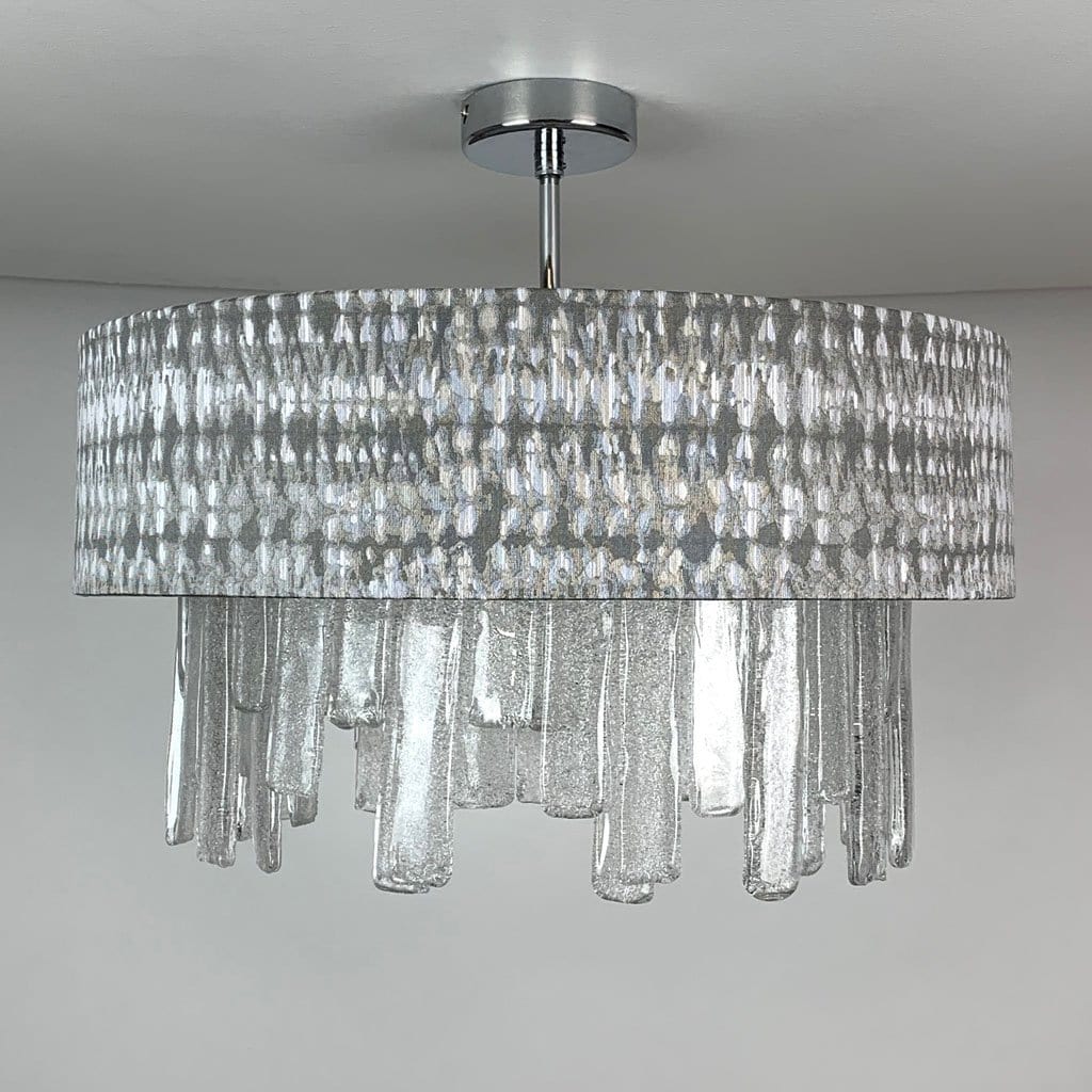 Lucerne Hand Cut Glass Ceiling Flush & Kotomi Silver Shade