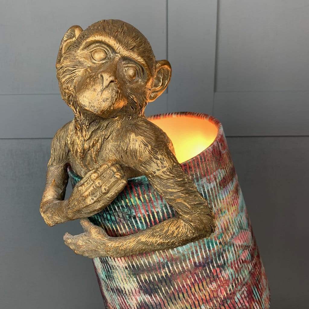 Hugo Monkey Brass Table Lamp & Chameleon Shade