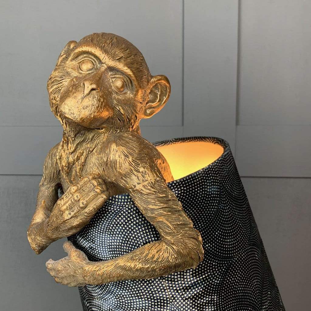 Hugo Monkey Brass Table Lamp & Pangolin Sapphire Shade