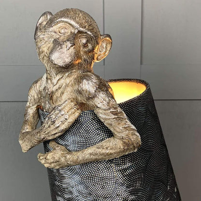 Hugo Monkey Antique Silver Table Lamp & Pangolin Sapphire Shade