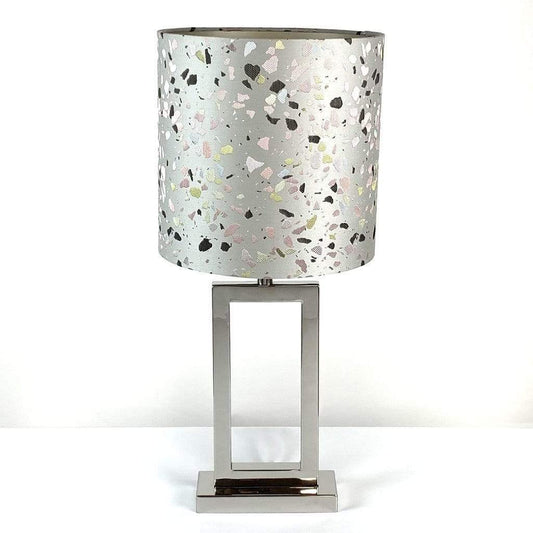 Fitzroy Polished Chrome Table Lamp With Terrazzo Pastel Deep Drum Shade