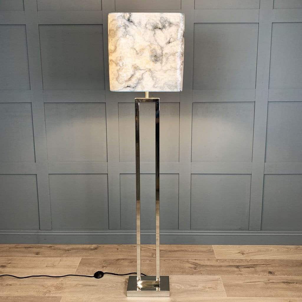 Fitzroy Chrome Floor Lamp with Square Carrara Grey Marble Shade