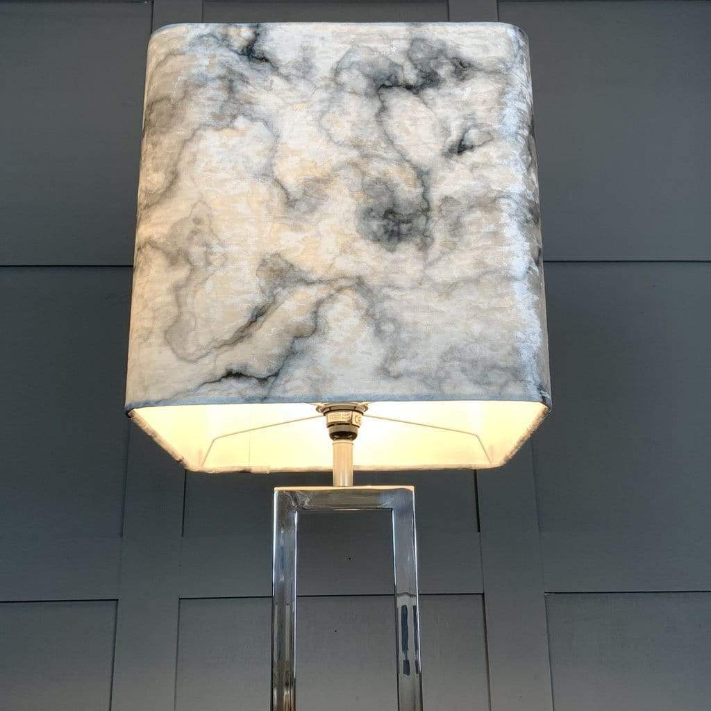 Fitzroy Chrome Floor Lamp with Square Carrara Grey Marble Shade