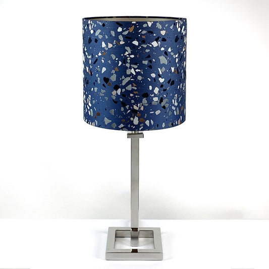 Aura Chrome Table Lamp With Terrazzo Blue Shade