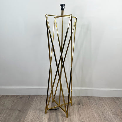 Renzo Lacquered Brass Floor Lamp with Deep Lampshade in Tai Shale