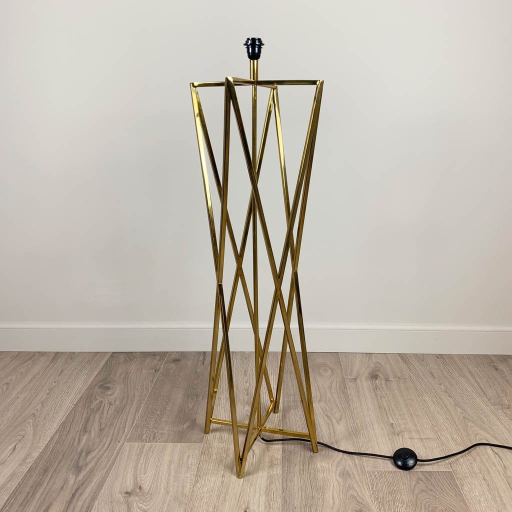 Renzo Gold Floor Lamp with Gold & Black Geo Deep Drum Shade