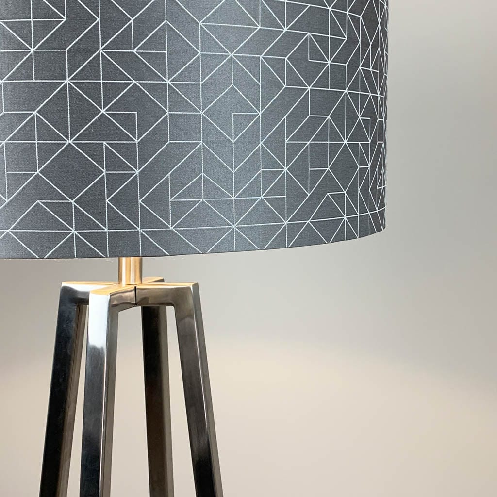 Madison Brushed Steel Table Lamp with Silver Geo Oval Shade