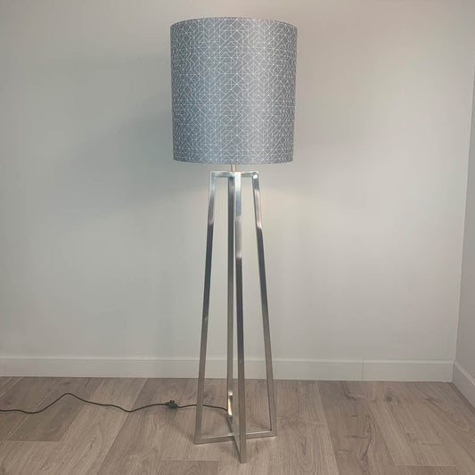 Madison Brushed Steel Floor Lamp with Silver Geo Drum Shade