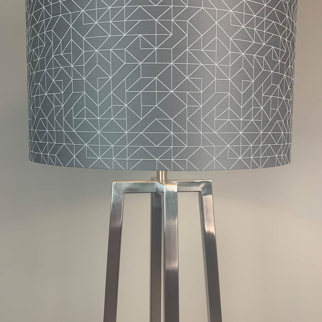 Madison Brushed Steel Floor Lamp with Silver Geo Drum Shade