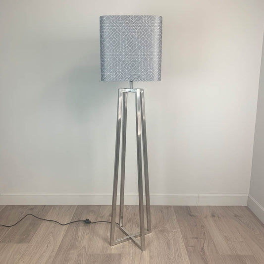 Madison Brushed Steel Floor Lamp with Silver Geo Square Shade