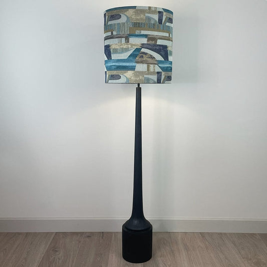 Marin Black Wood Floor Lamp with Berlin Teal Lamp Shade