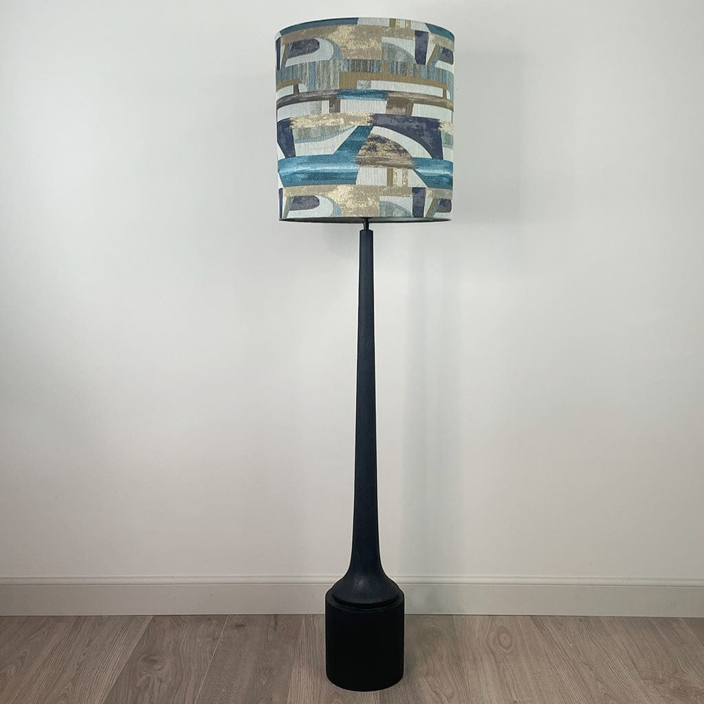 Marin Black Wood Floor Lamp with Berlin Teal Lamp Shade