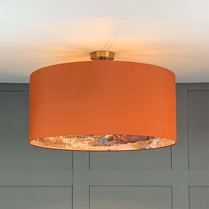 Electrified Burnt Orange Silk with Mairi Helena Mirrored Storm Linen Lining Lampshade