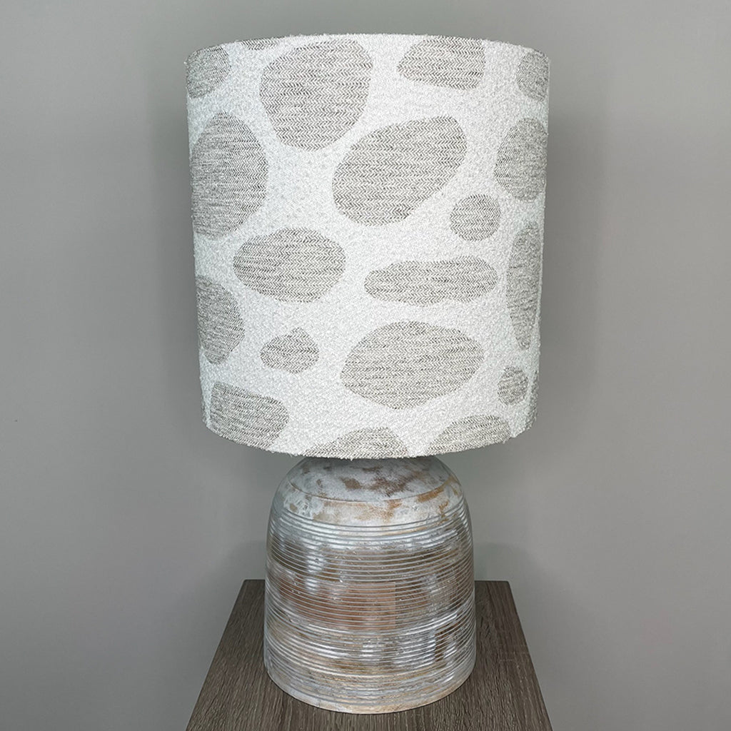 Nelu Warm Grey Wash Engraved Table Lamp with Bodie Ecru Lampshade