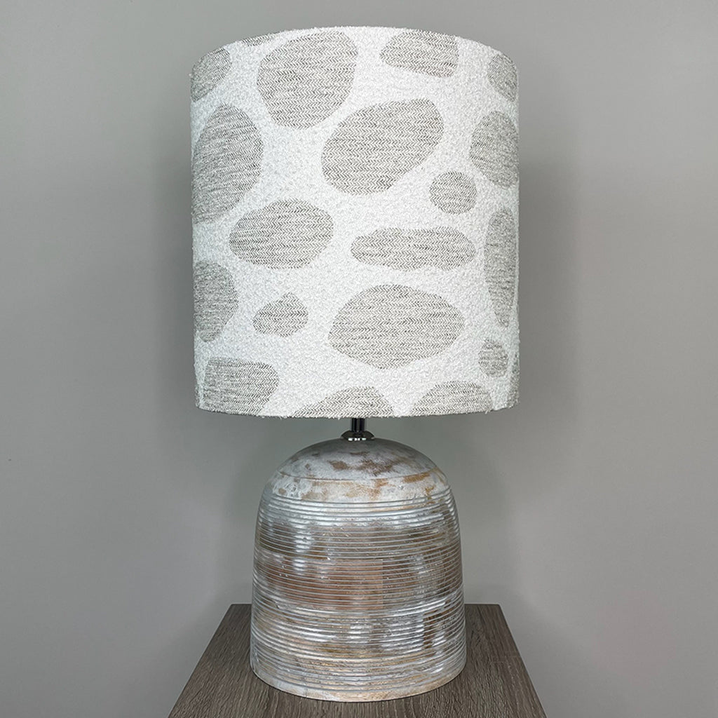 Nelu Warm Grey Wash Engraved Table Lamp with Bodie Ecru Lampshade