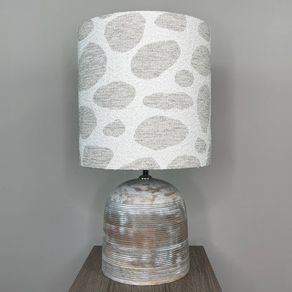 Nelu Warm Grey Wash Engraved Table Lamp with Bodie Ecru Lampshade