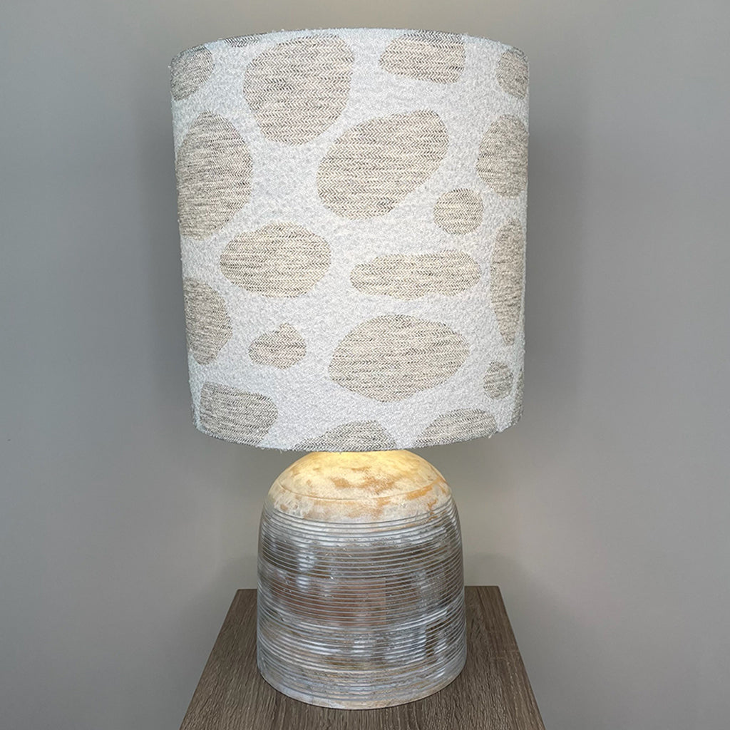 Nelu Warm Grey Wash Engraved Table Lamp with Bodie Ecru Lampshade