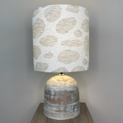 Nelu Warm Grey Wash Engraved Table Lamp with Bodie Ecru Lampshade