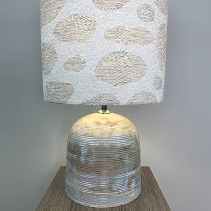 Nelu Warm Grey Wash Engraved Table Lamp with Bodie Ecru Lampshade