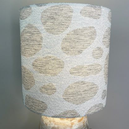 Nelu Warm Grey Wash Engraved Table Lamp with Bodie Ecru Lampshade