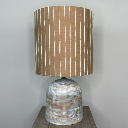 Nelu Warm Grey Wash Engraved Table Lamp with Luis Desert Lampshade