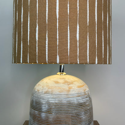 Nelu Warm Grey Wash Engraved Table Lamp with Luis Desert Lampshade