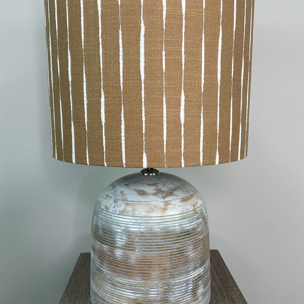 Nelu Warm Grey Wash Engraved Table Lamp with Luis Desert Lampshade