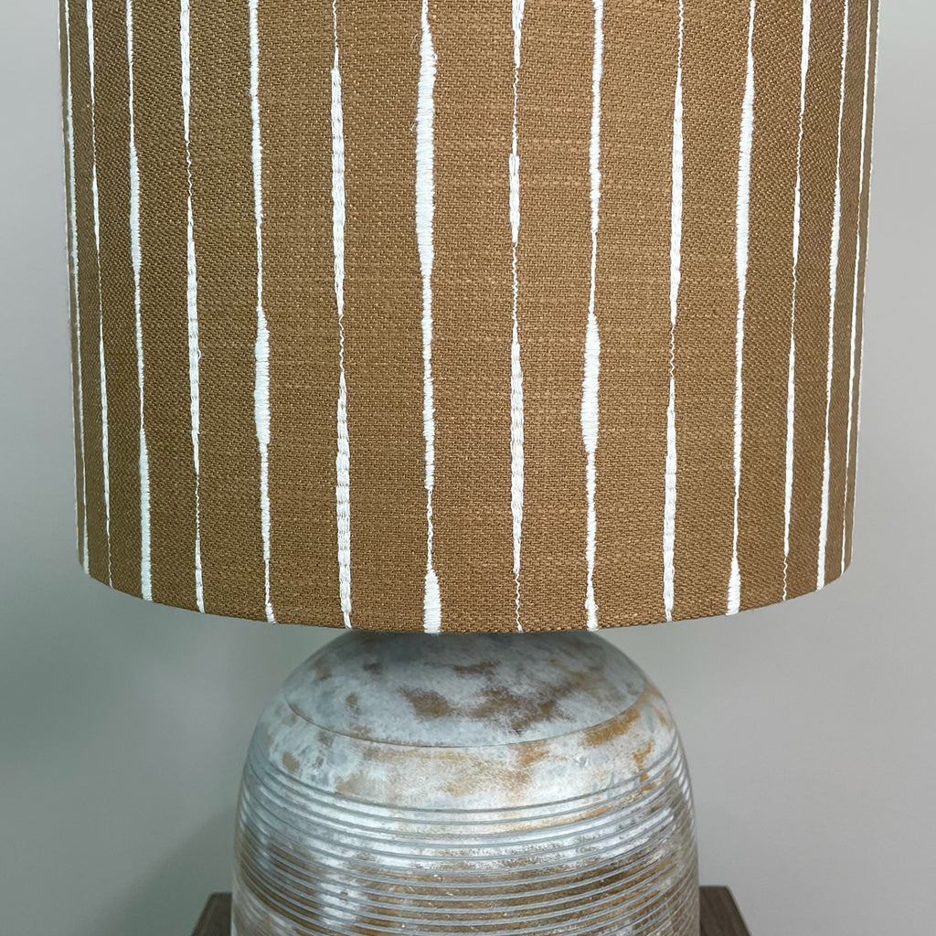 Nelu Warm Grey Wash Engraved Table Lamp with Luis Desert Lampshade