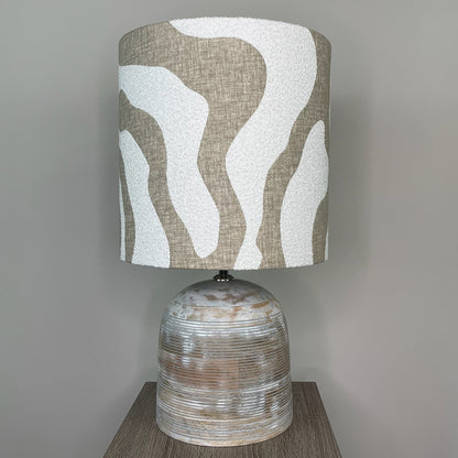 Nelu Warm Grey Wash Engraved Table Lamp with Sigrid Birch Lampshade