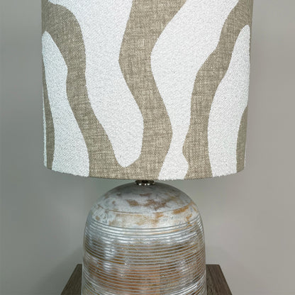 Nelu Warm Grey Wash Engraved Table Lamp with Sigrid Birch Lampshade