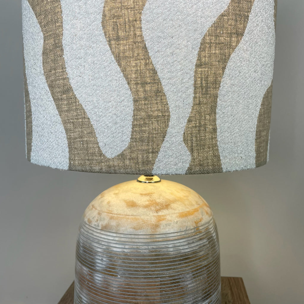 Nelu Warm Grey Wash Engraved Table Lamp with Sigrid Birch Lampshade