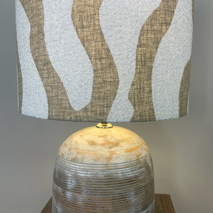 Nelu Warm Grey Wash Engraved Table Lamp with Sigrid Birch Lampshade