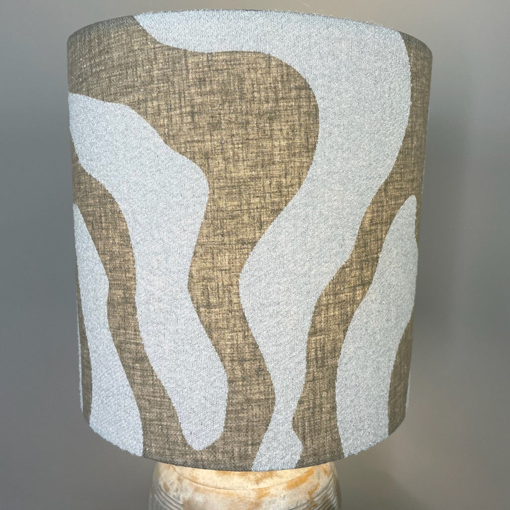 Nelu Warm Grey Wash Engraved Table Lamp with Sigrid Birch Lampshade