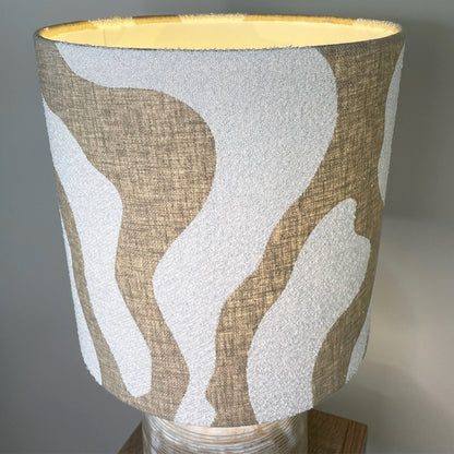 Nelu Warm Grey Wash Engraved Table Lamp with Sigrid Birch Lampshade