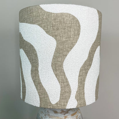 Nelu Warm Grey Wash Engraved Table Lamp with Sigrid Birch Lampshade