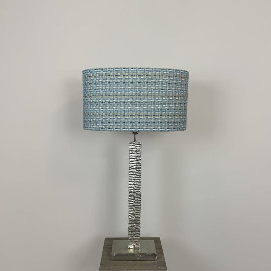 Paperbark Small Luxuriant Silver Table Lamp with Woven Sapphire Shade