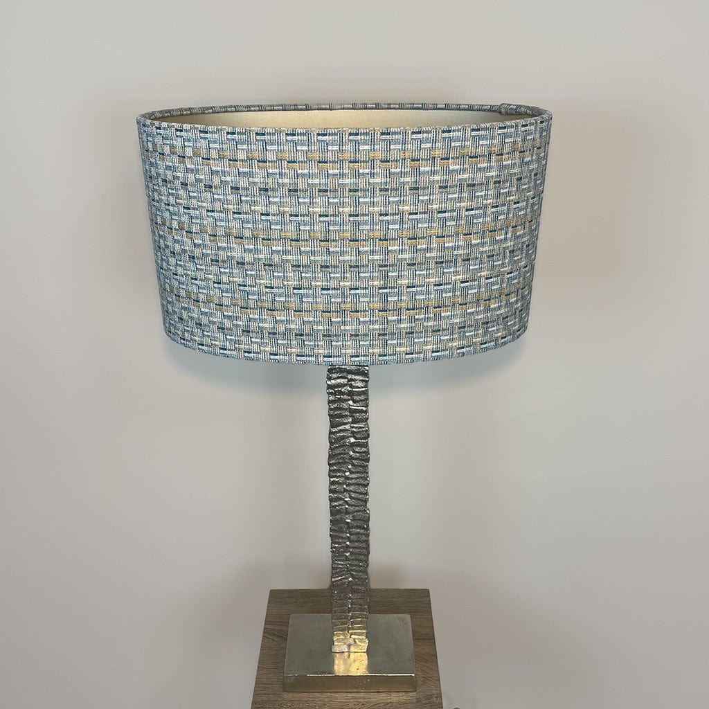 Paperbark Small Luxuriant Silver Table Lamp with Woven Sapphire Shade