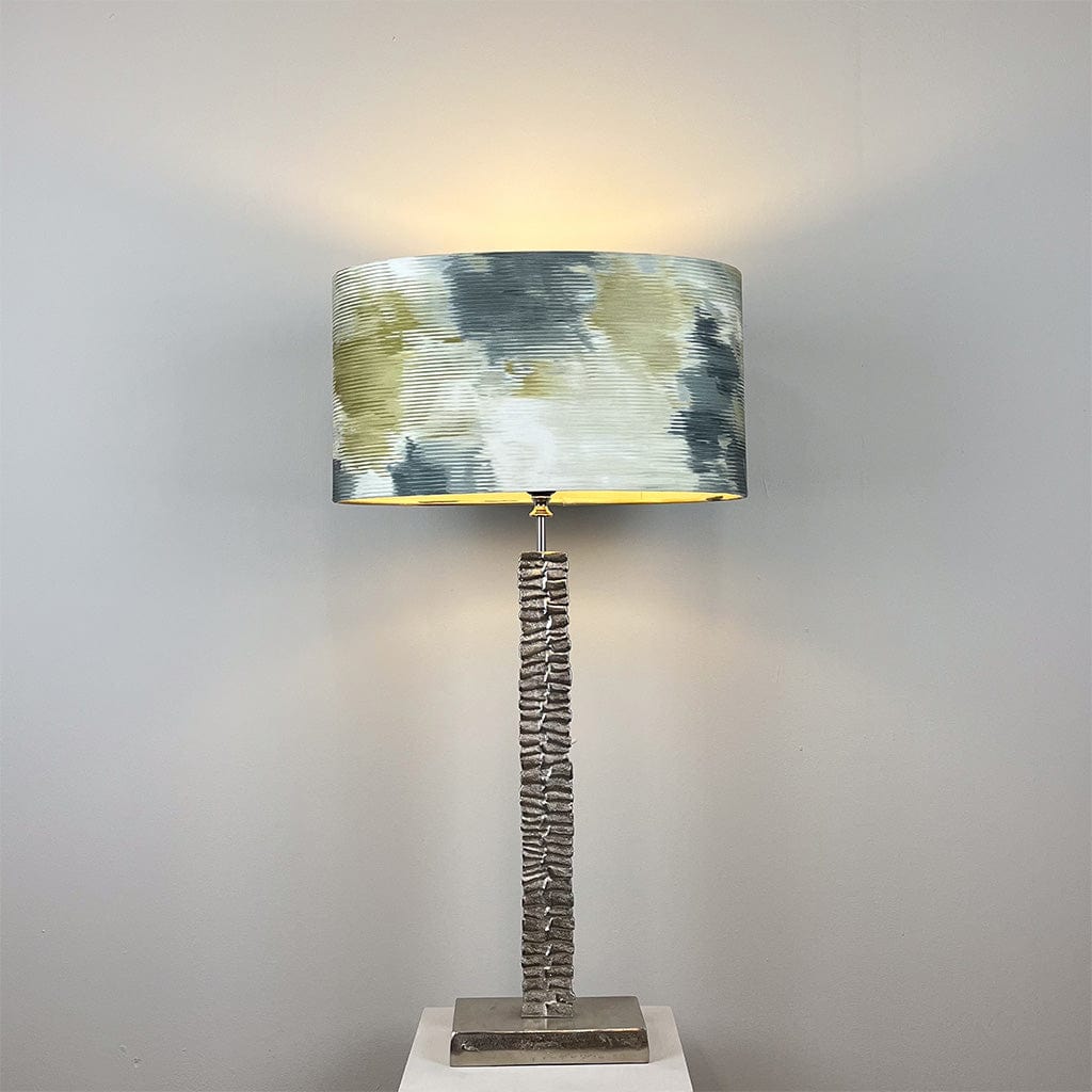 Paperbark Small Table Lamp Luxuriant Silver with Harlequin Exuberance Ochre & Charcoal Shade