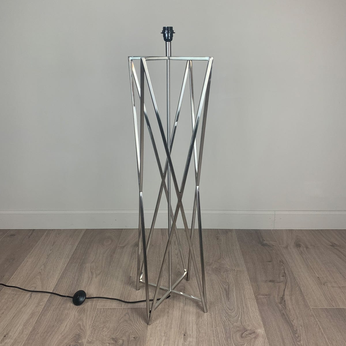 Renzo Brushed Steel Floor Lamp with Silver Geo Rounded Square Shade