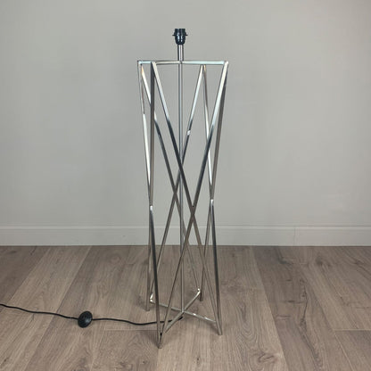 Renzo Brushed Steel Floor Lamp with Silver Geo Square Shade